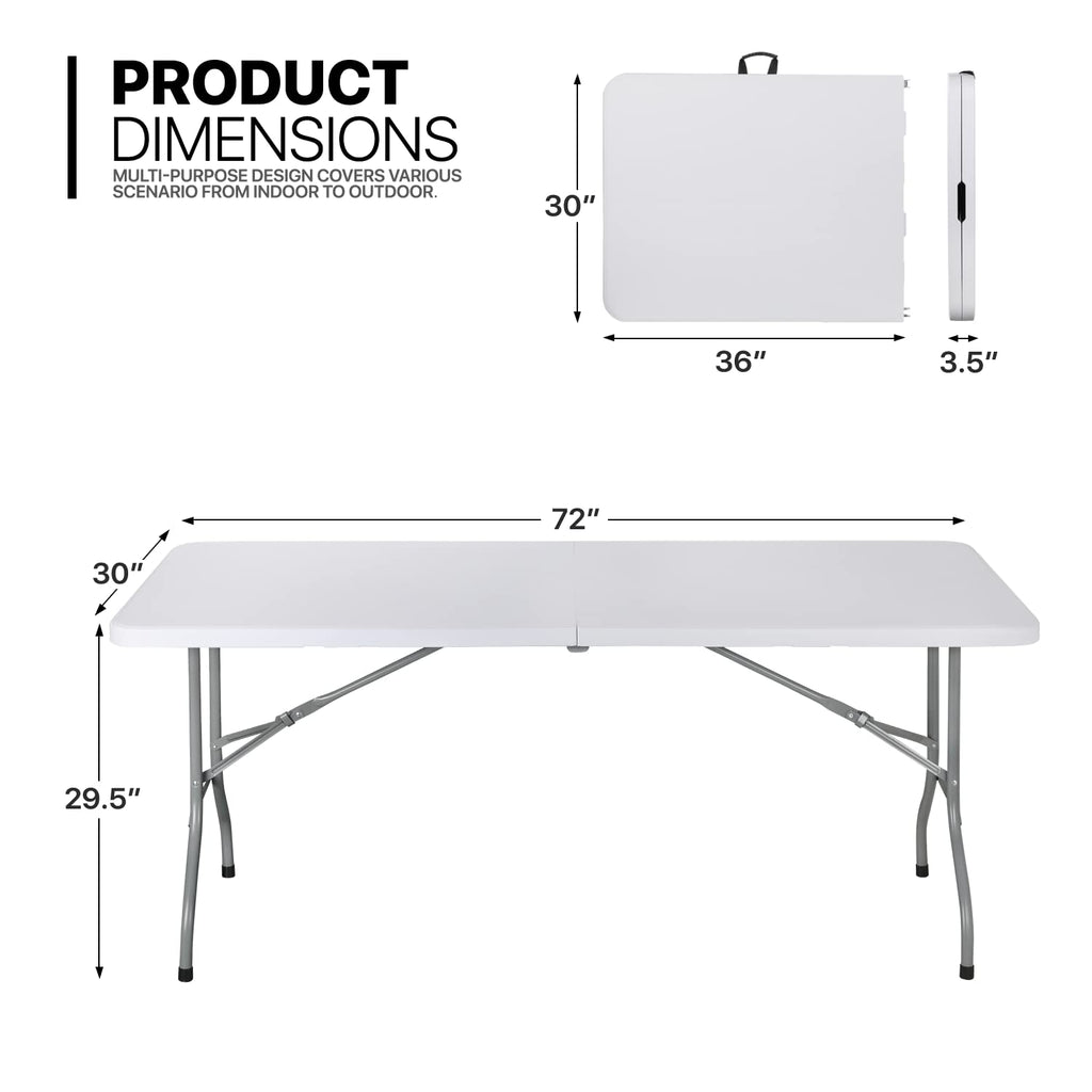6Ft Heavy Duty Folding Plastic Table White E853113