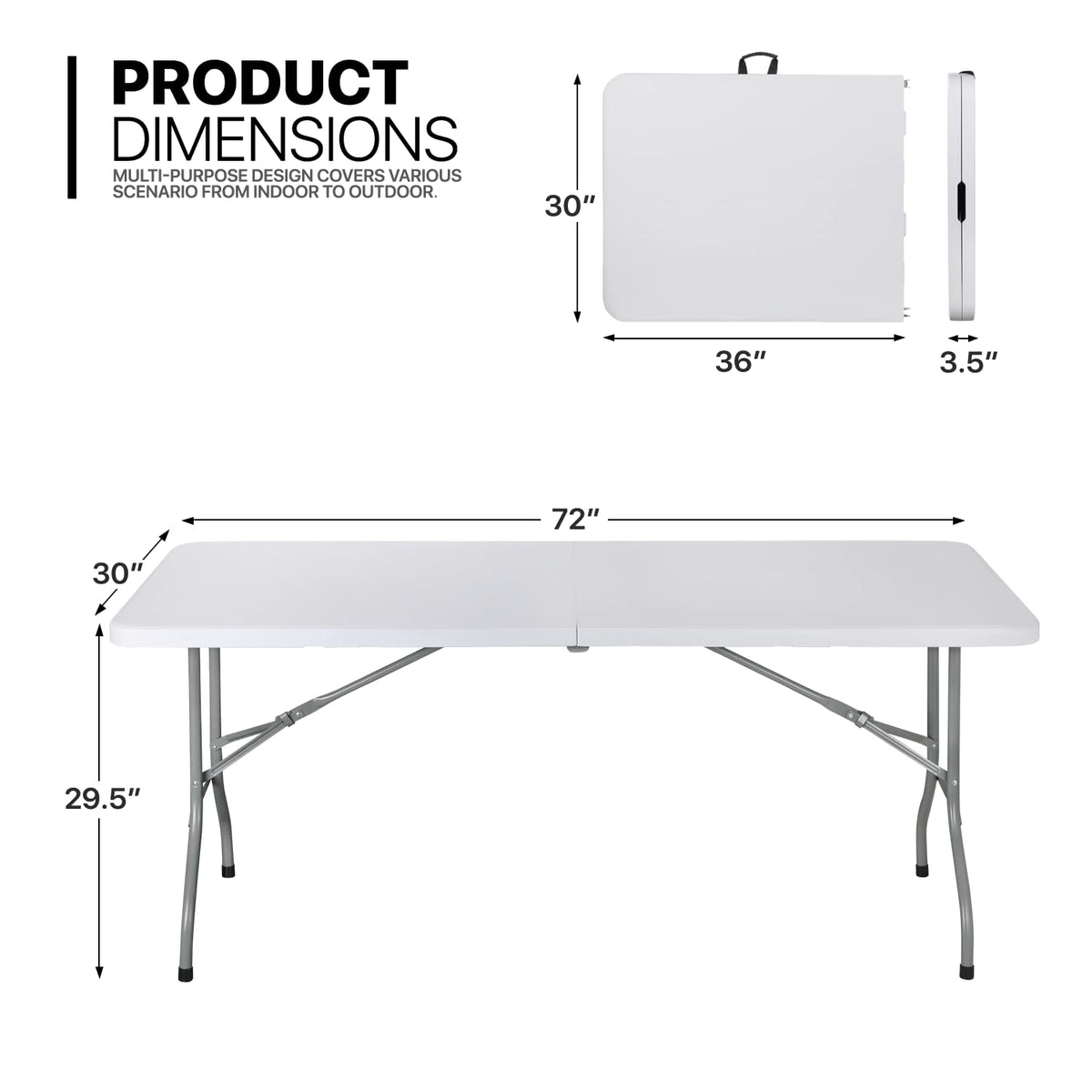 6Ft Heavy Duty Folding Plastic Table White E853113