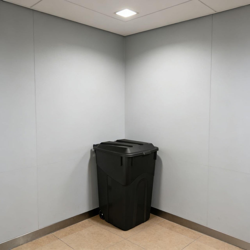 45 Gallon Black Wheeled Garbage Can with Attached Lid T17213