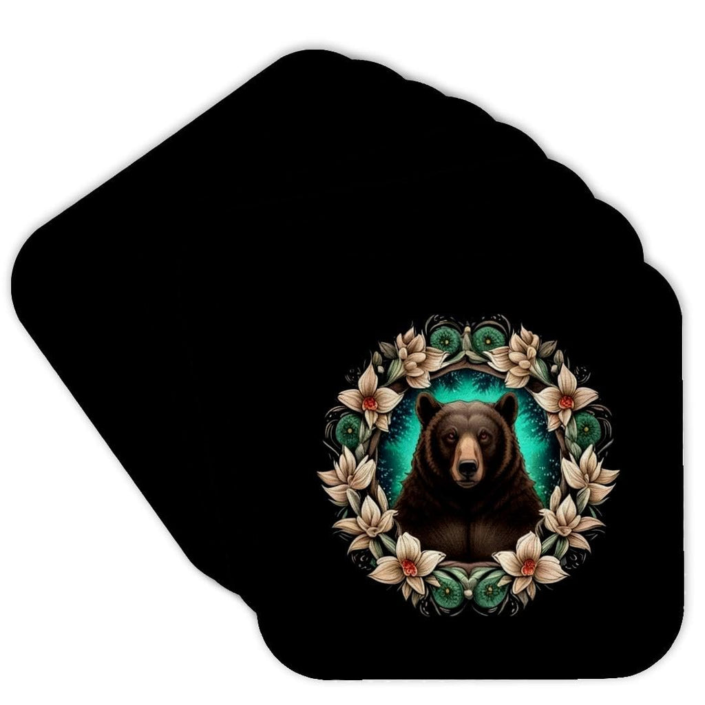 Black Bear Yucca Flower Tattoo Set of 8 Coasters W8073