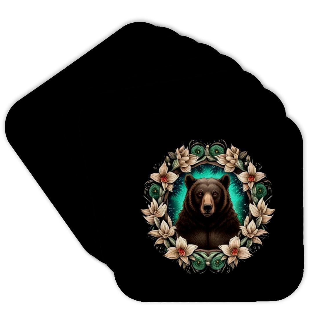 Black Bear Yucca Flower Tattoo Set of 8 Coasters W8073