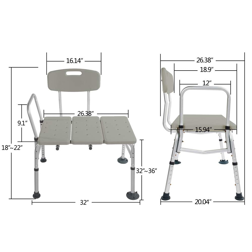 Adjustable Plastic Tub Transfer Bench with Back Non-Slip Seat Z61718