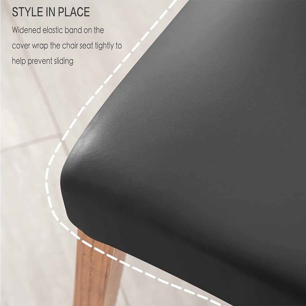 Black 2PCS Waterproof PU Leather Dining Chair Covers N717104