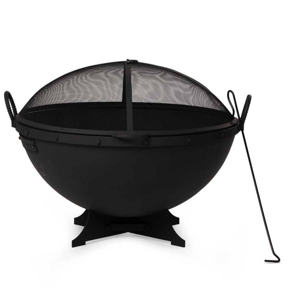 32in Cast Iron Wood Burning Fire Pit with Screen and Poker C283926