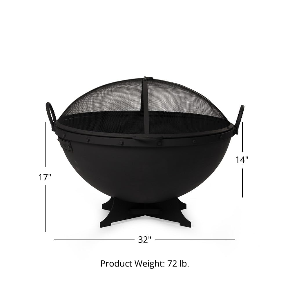 32in Cast Iron Wood Burning Fire Pit with Screen and Poker C283926