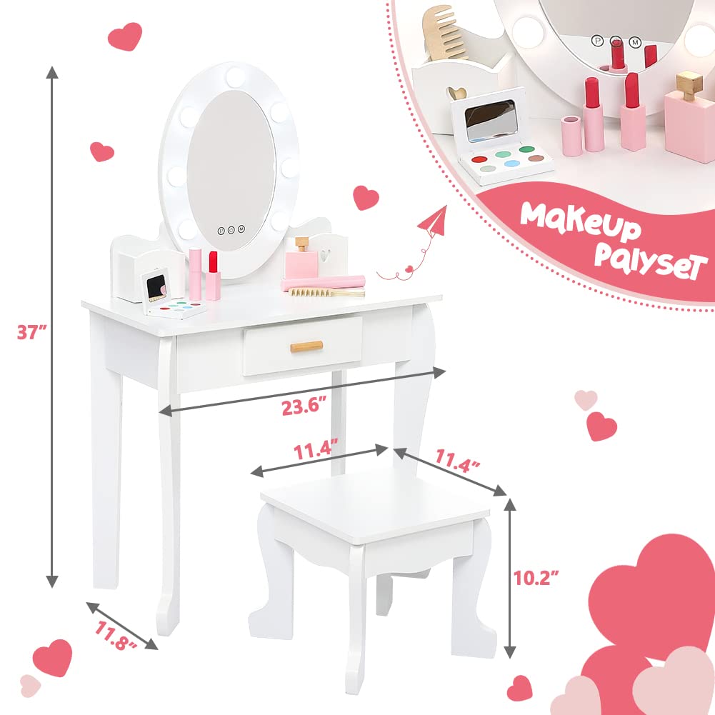 Vanity Table Set with Lighted Mirror and Stool P3673