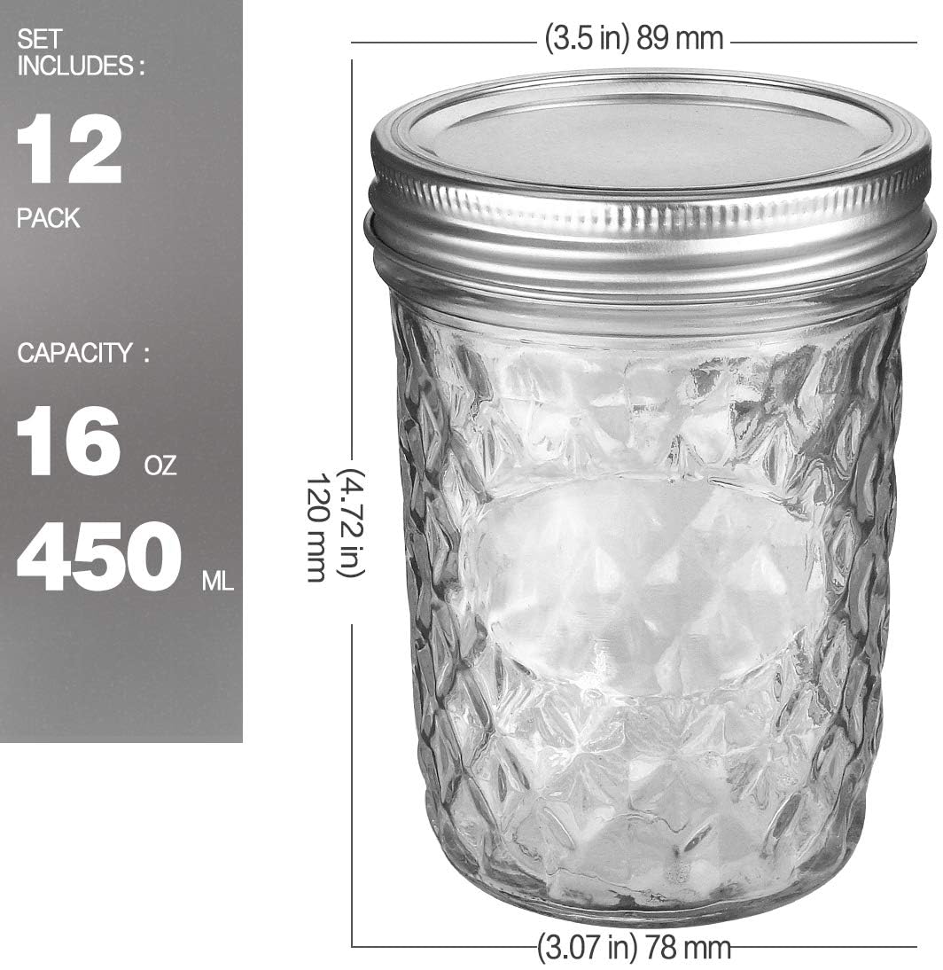 12 Packs 16oz Wide Mouth Mason Jars with Lids and Bands K64717