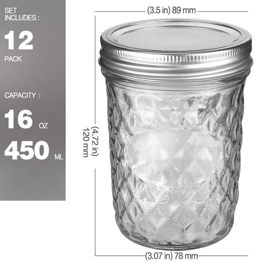 12 Packs 16oz Wide Mouth Mason Jars with Lids and Bands K64717