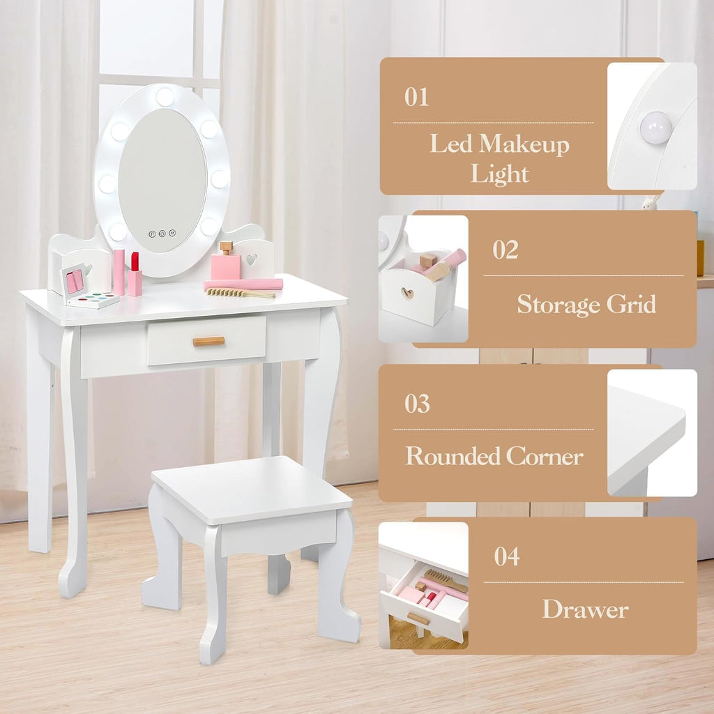 Vanity Table Set with Lighted Mirror and Stool P3673