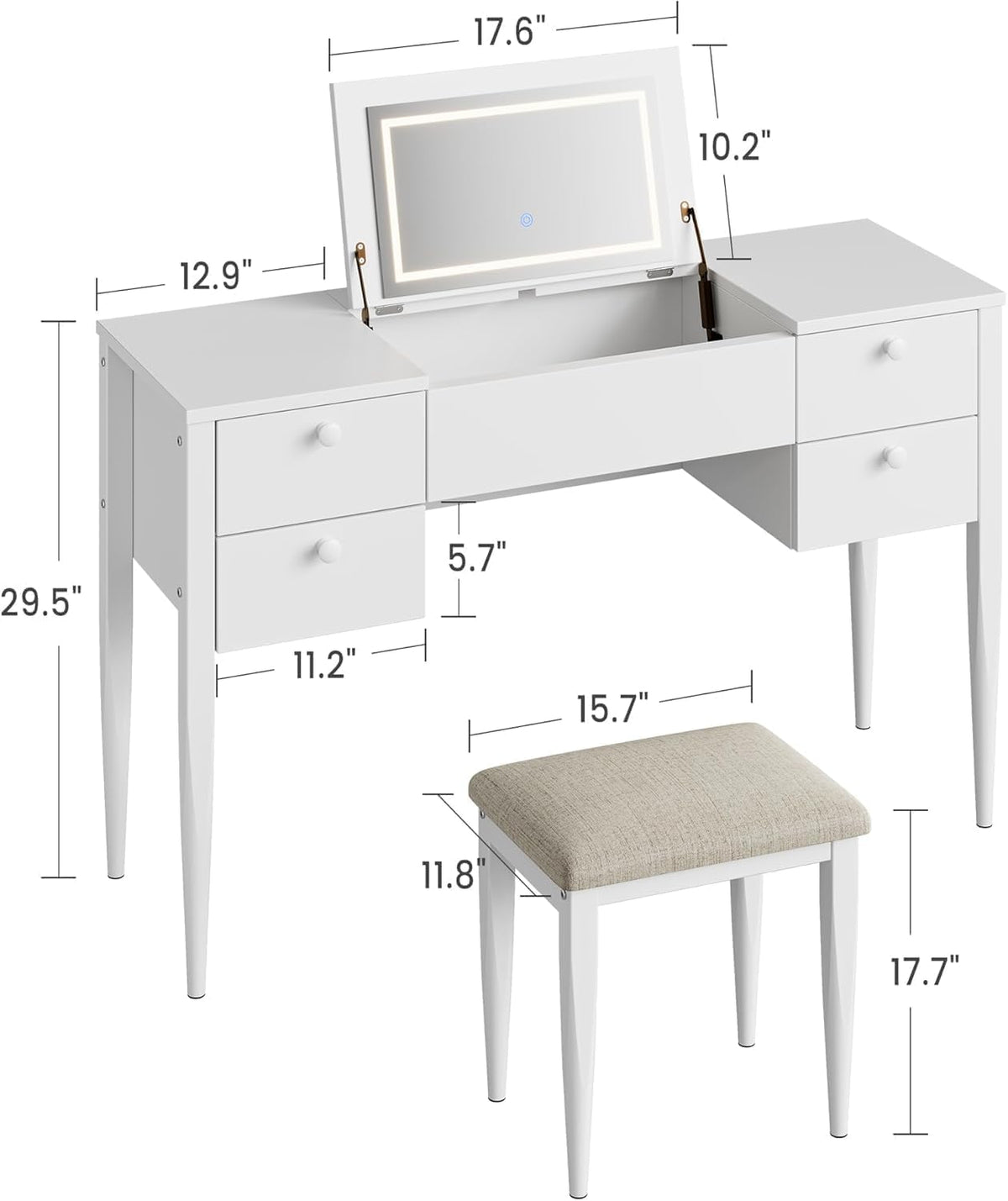 White Makeup Vanity Desk with Flip Top Mirror and Chair O710420