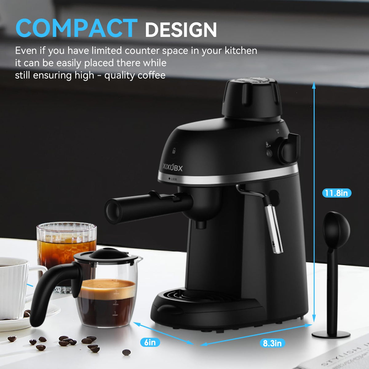Compact Espresso & Cappuccino Machine with Steam Wand P424