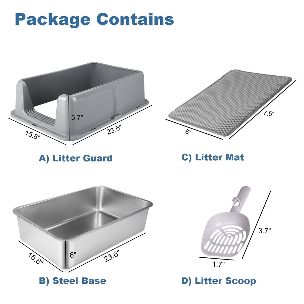 XL Stainless Steel Cat Litter Box with Lid L441443