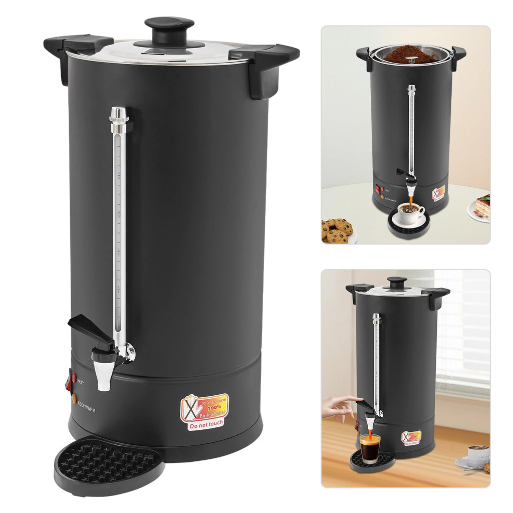 25L Stainless Steel Coffee Urn Hot Water Dispenser Commercial Electric Brewer with Drip Tray Black E318