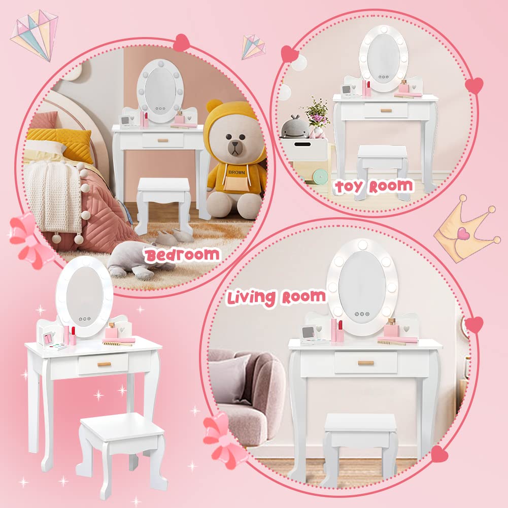 Vanity Table Set with Lighted Mirror and Stool P3673