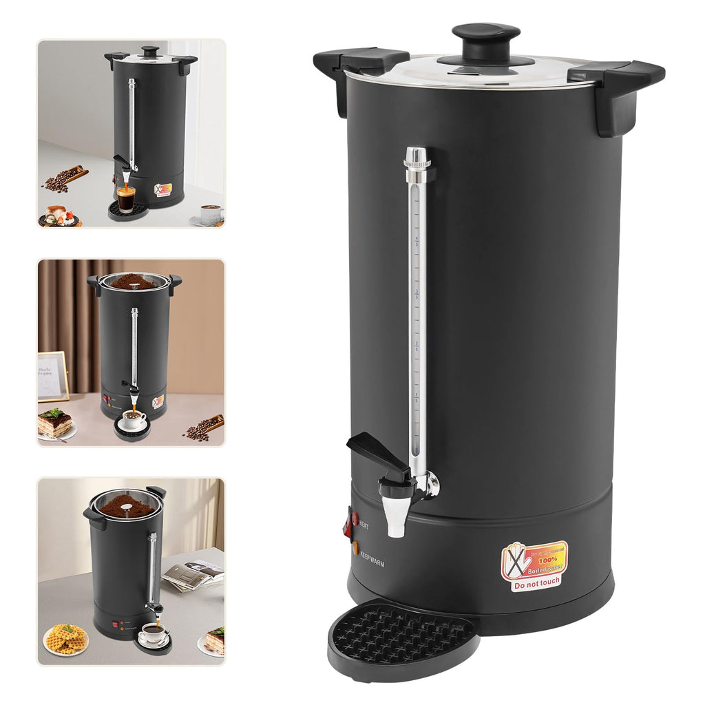 25L Stainless Steel Coffee Urn Hot Water Dispenser Commercial Electric Brewer with Drip Tray Black E318