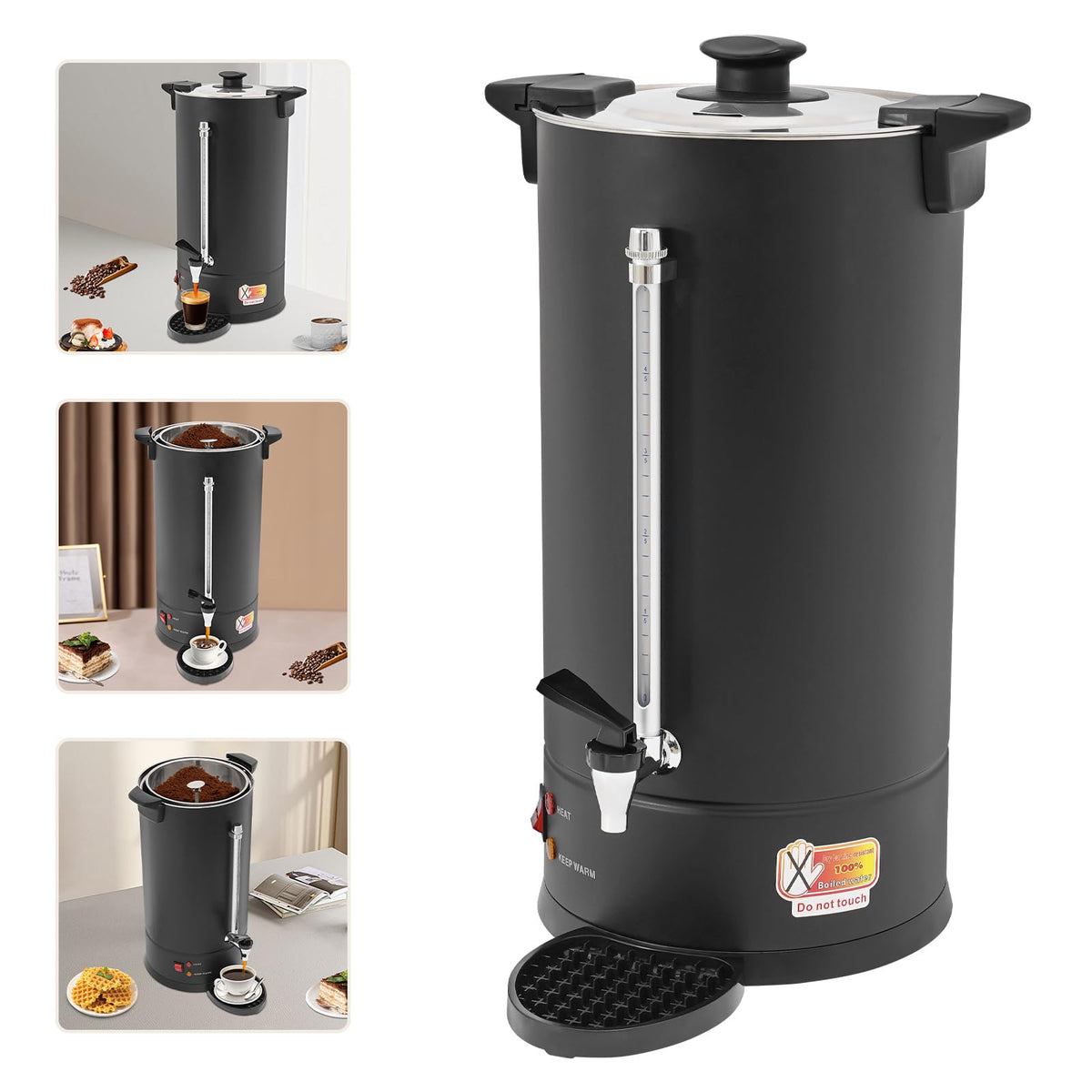 25L Stainless Steel Coffee Urn Hot Water Dispenser Commercial Electric Brewer with Drip Tray Black E318