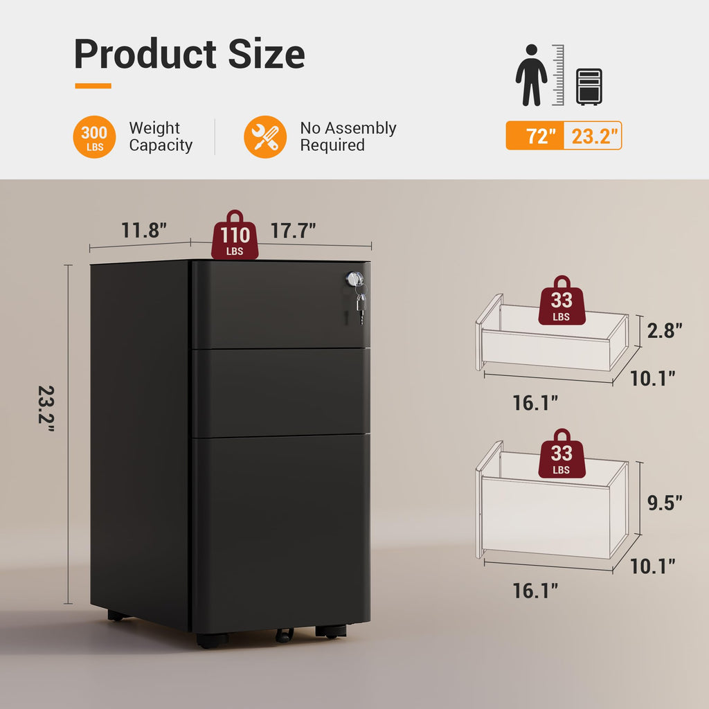 3 Drawer Mobile File Cabinet M6177