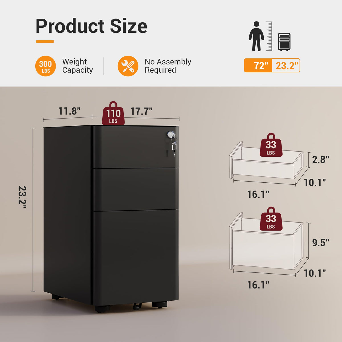 3 Drawer Mobile File Cabinet M6177