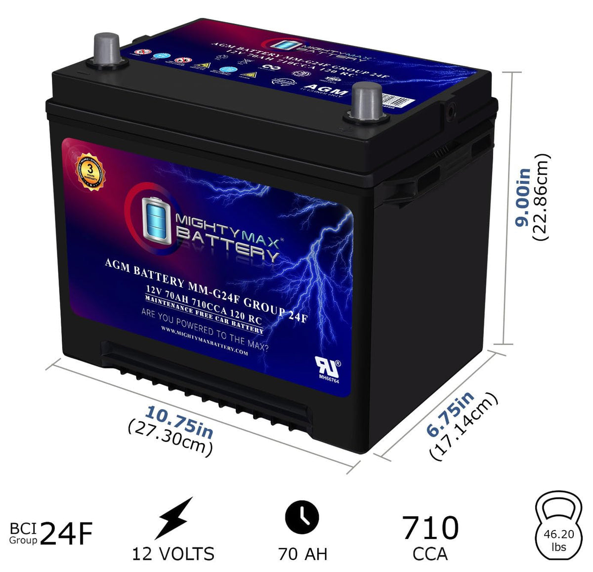 12V 70Ah AGM Replacement Battery U427