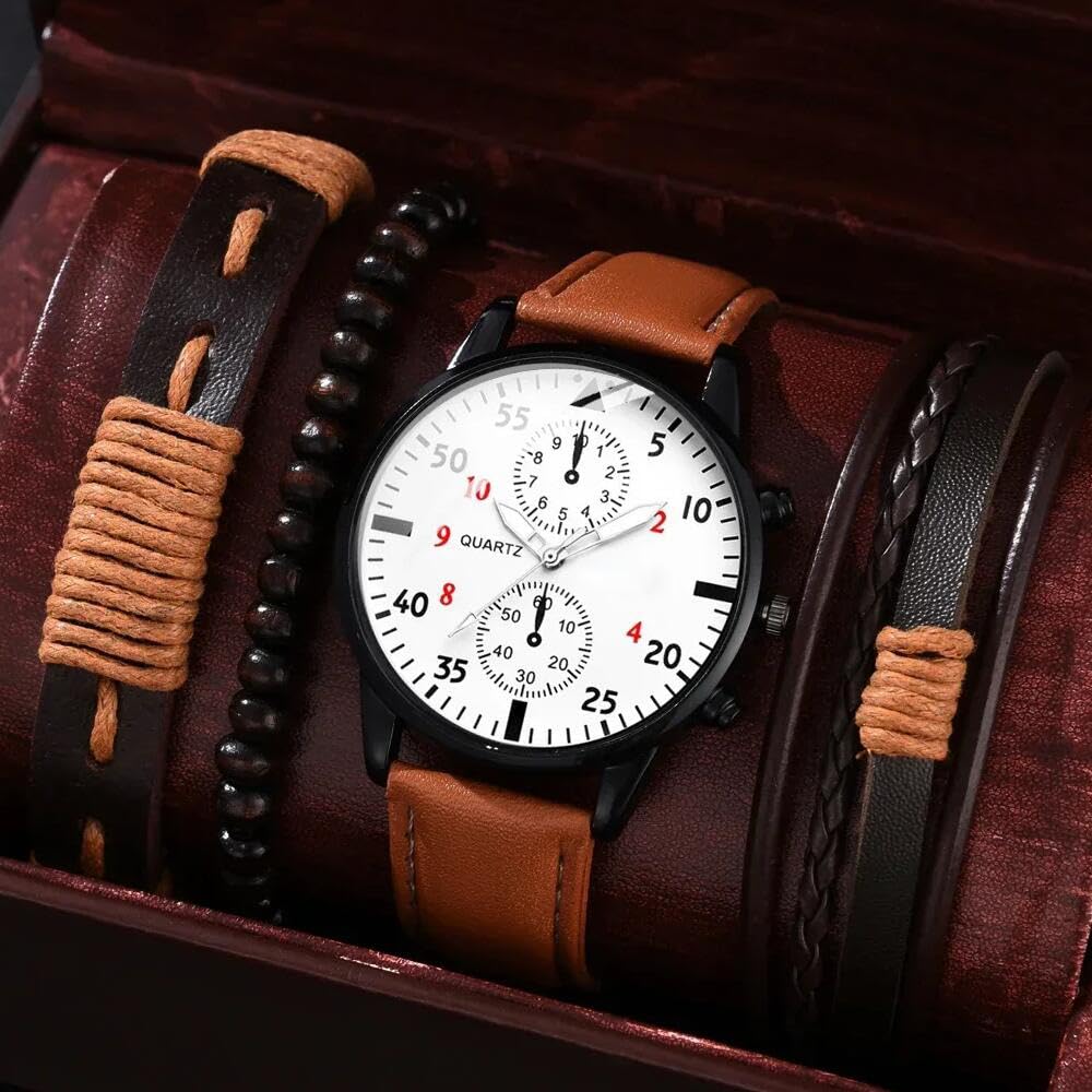 Men Chronograph Leather Strap Analog Quartz Watches N79618