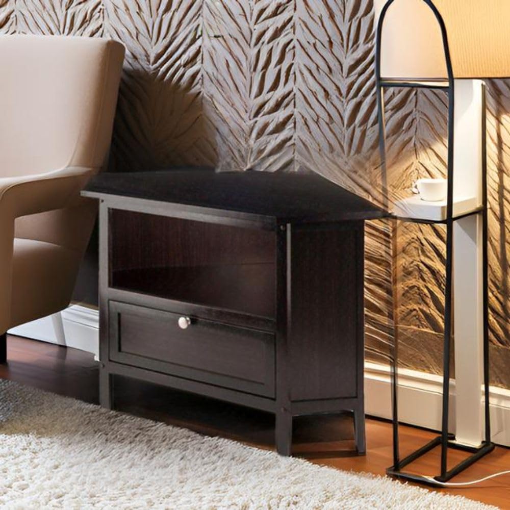 Espresso Corner TV Stand for TVs Up to 27 Inches Wood Q9499