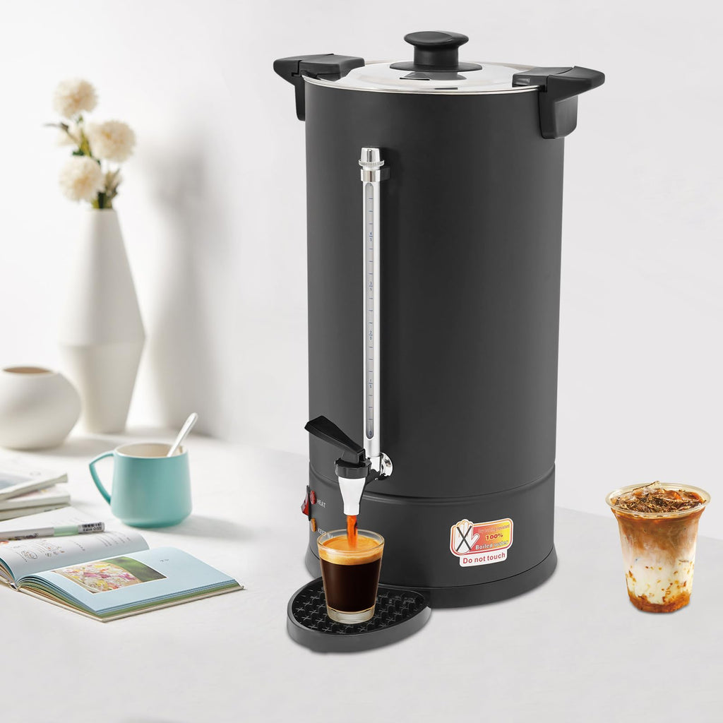 25L Stainless Steel Coffee Urn Hot Water Dispenser Commercial Electric Brewer with Drip Tray Black E318