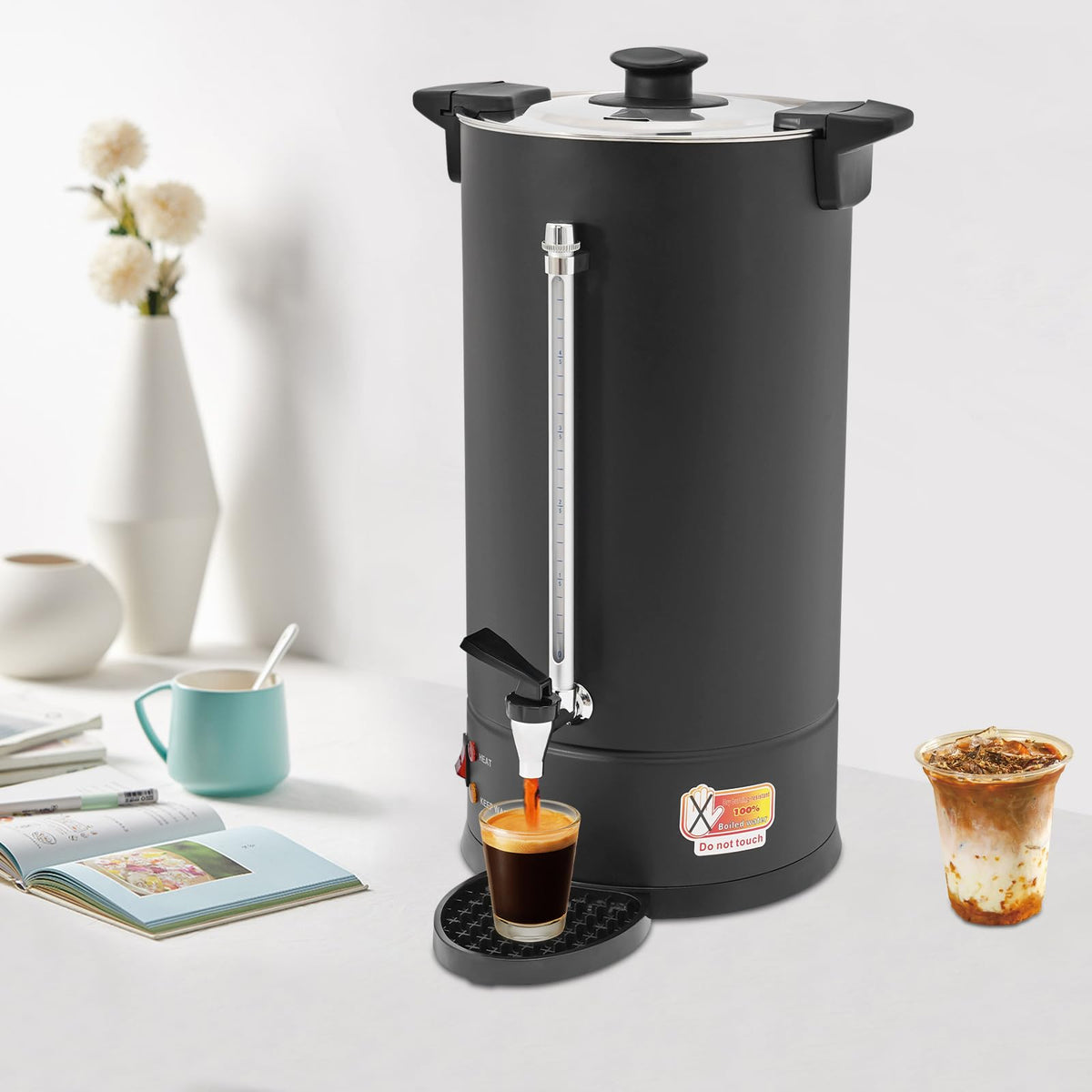 25L Stainless Steel Coffee Urn Hot Water Dispenser Commercial Electric Brewer with Drip Tray Black E318