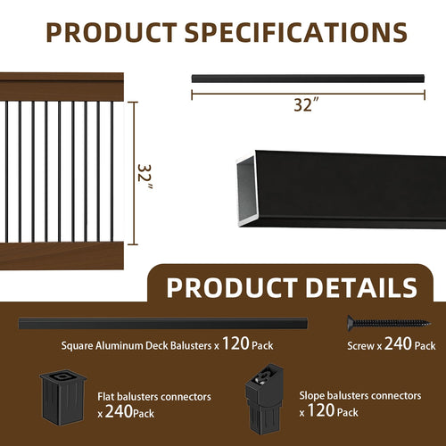 120 Pack 32" Black Aluminum Deck Balusters D68118
