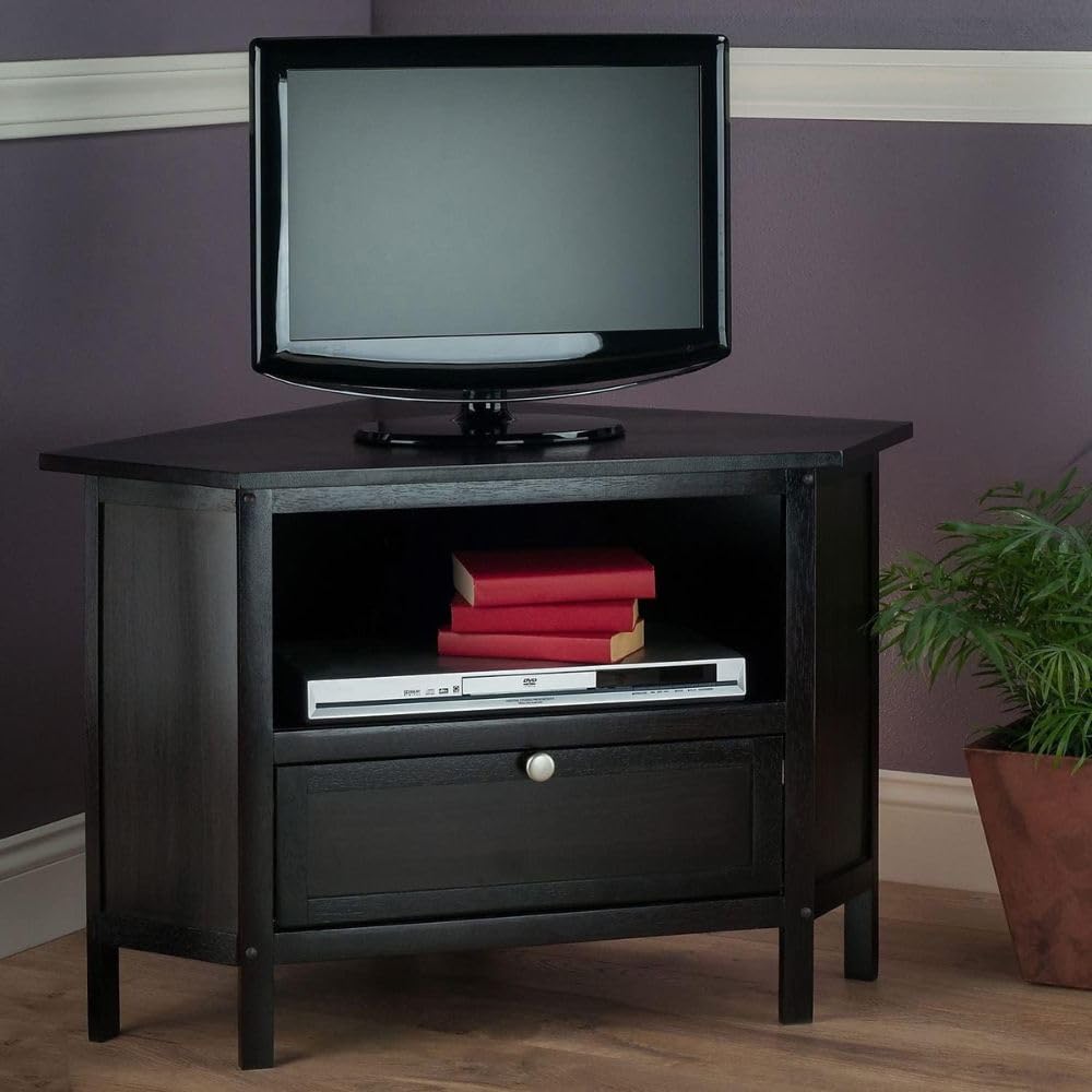 Espresso Corner TV Stand for TVs Up to 27 Inches Wood Q9499
