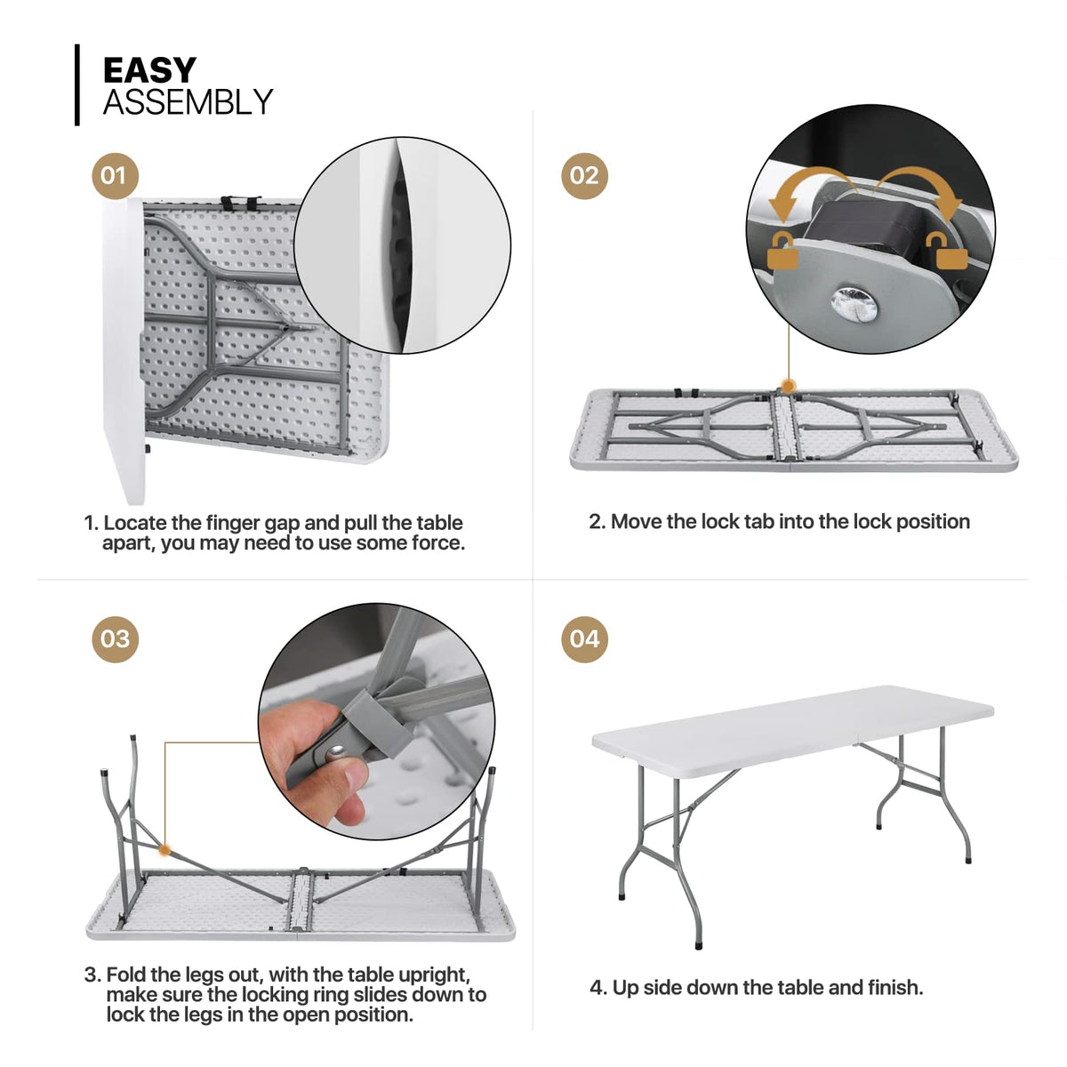6Ft Heavy Duty Folding Plastic Table White E853113