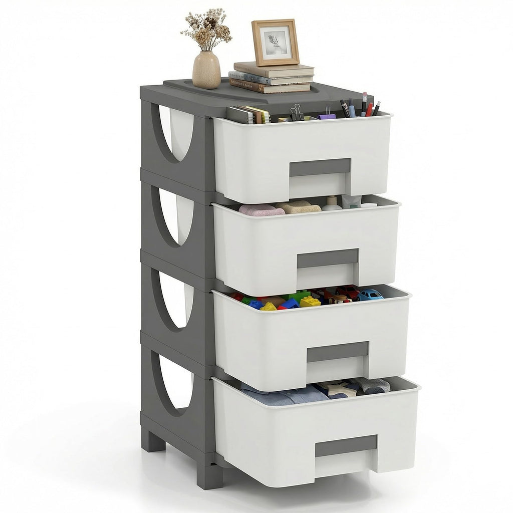 White Grey 4 Drawer Plastic Storage Tower H197192
