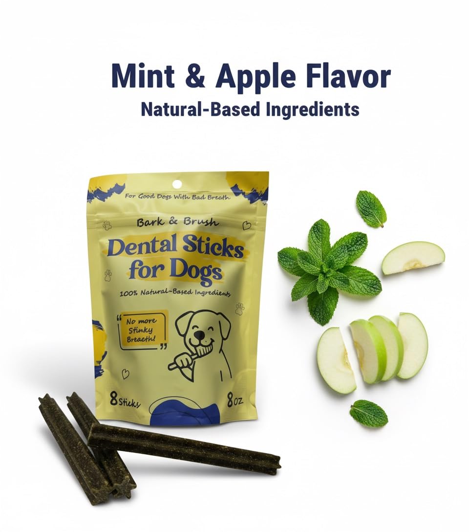 Natural Dental Chews for Dogs, Mint & Apple Flavor, 8 Count T4929