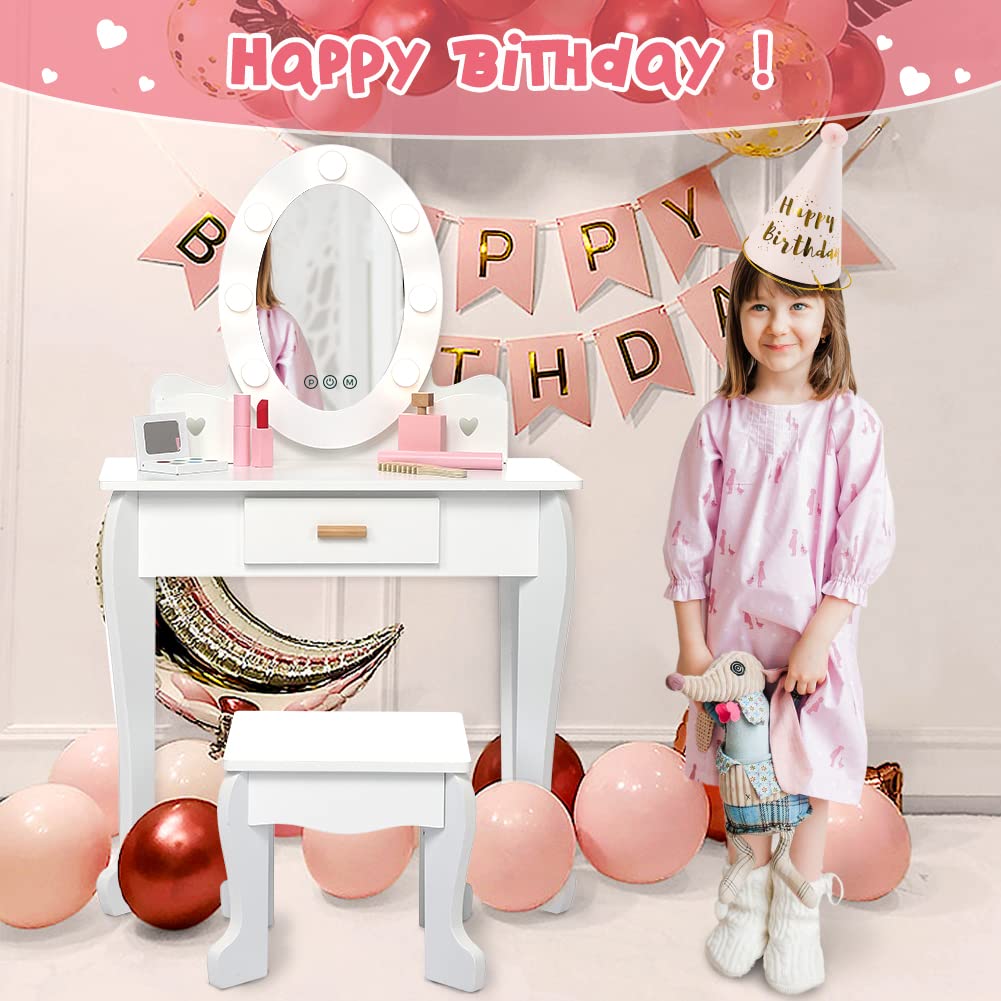 Vanity Table Set with Lighted Mirror and Stool P3673