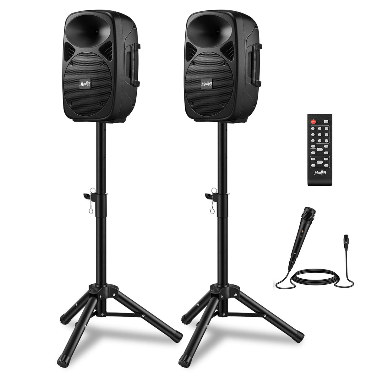 8 Inch Rechargeable Bluetooth PA System with Tripod Stands, Wired Mic J12771