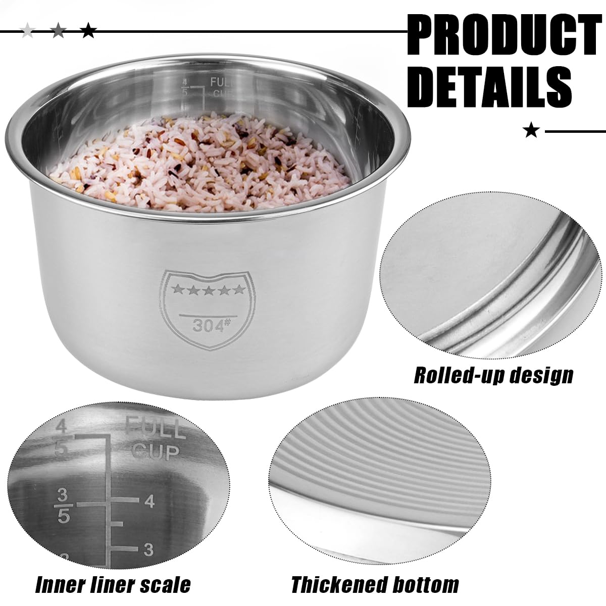3L Stainless Steel Rice Cooker Inner Pot Replacement T76224