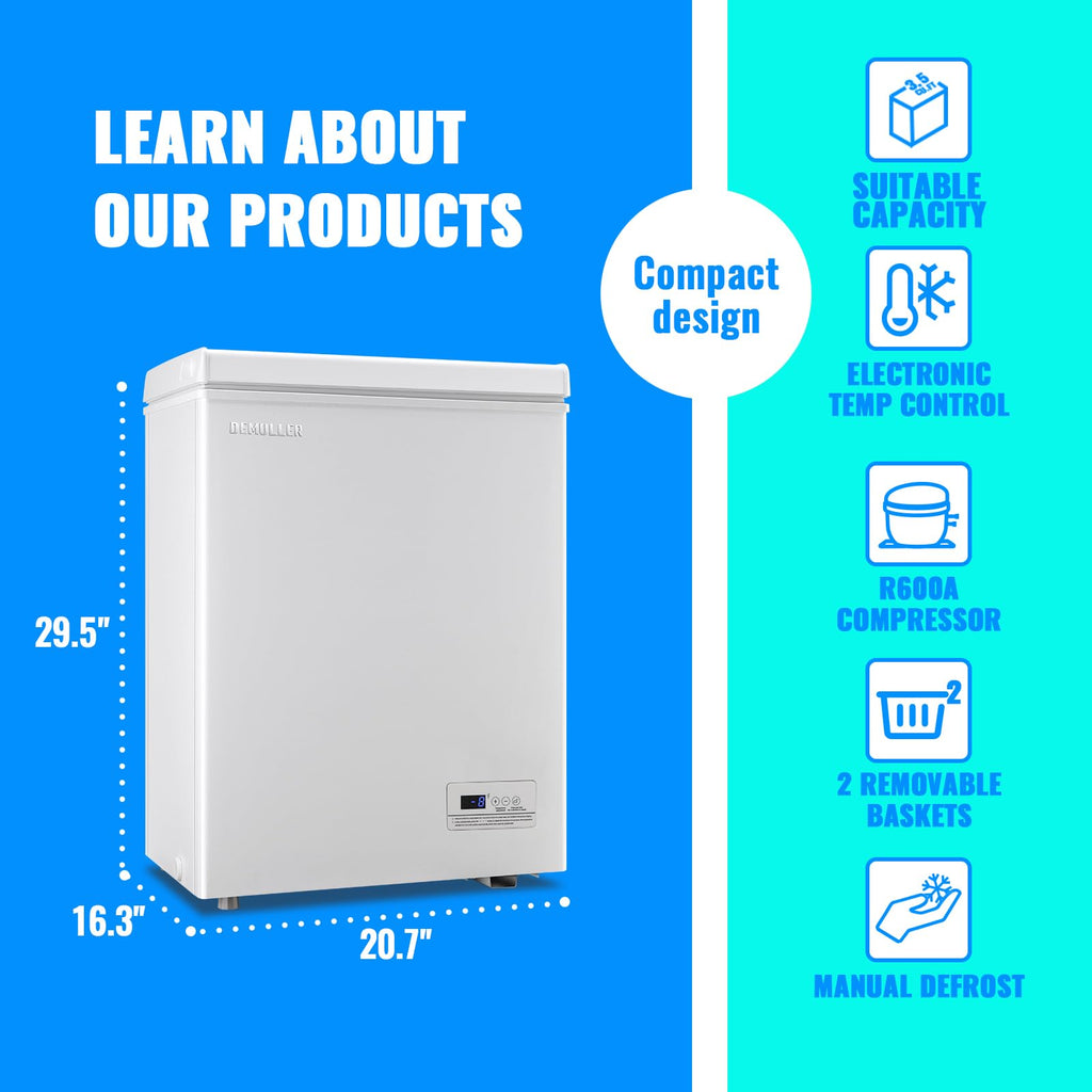 3.5 CU.FT White Chest Freezer with Two Removable Baskets V588
