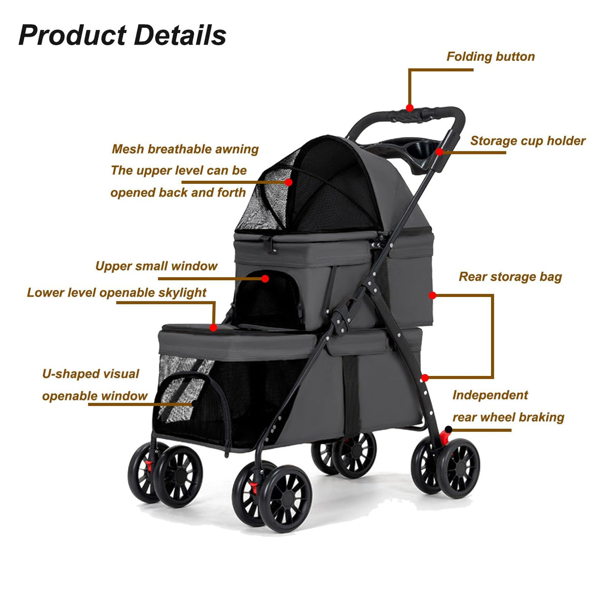 Double Dog Stroller for Medium Small Dogs and Cats E764