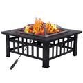 32" Square Wood Burning Fire Pit with Poker and Cover D50932