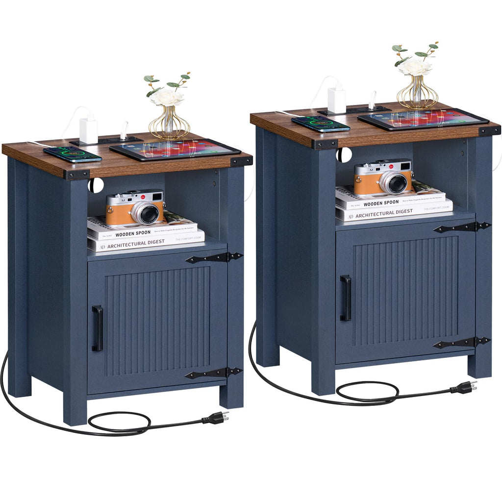 Dark Blue 18-Inch Fluted Nightstand Set of 2 W8410