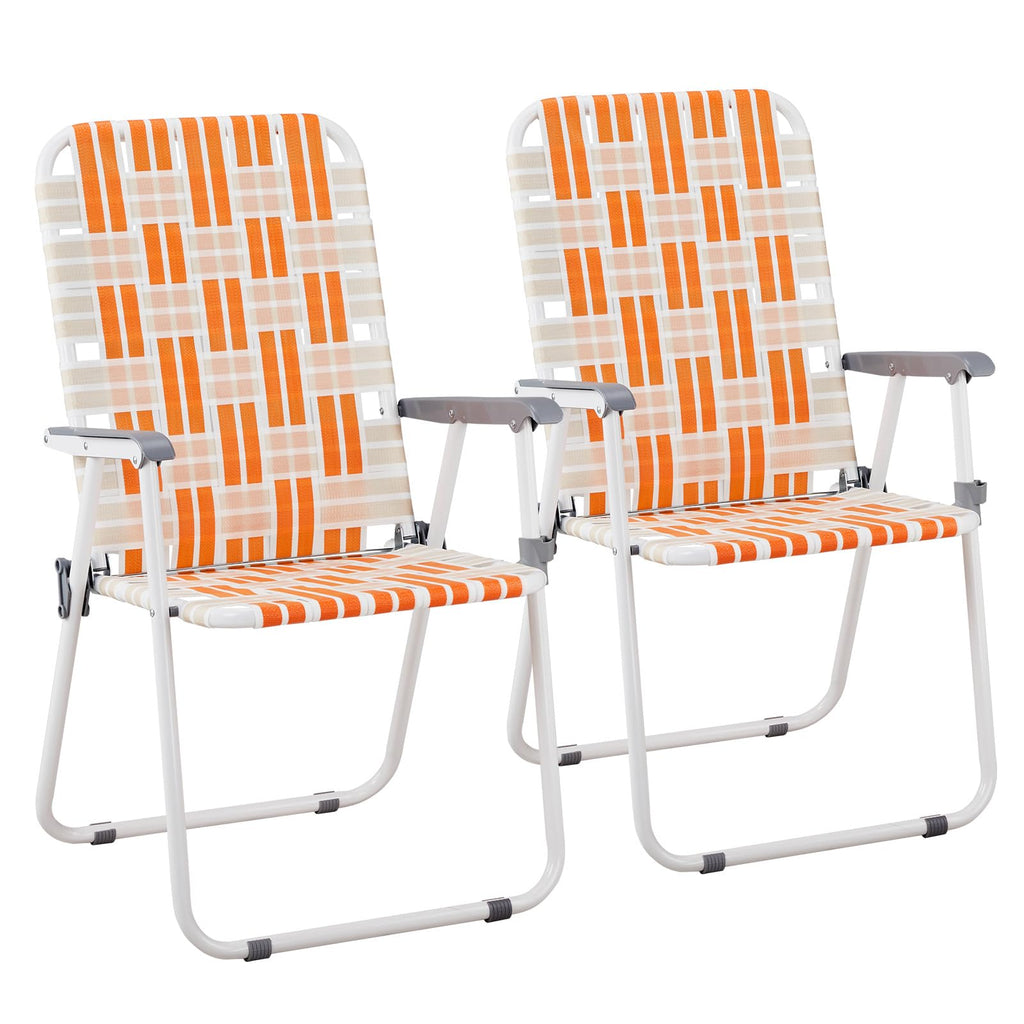 Set of 2 Orange and White Webbed Folding Beach Chairs J5155