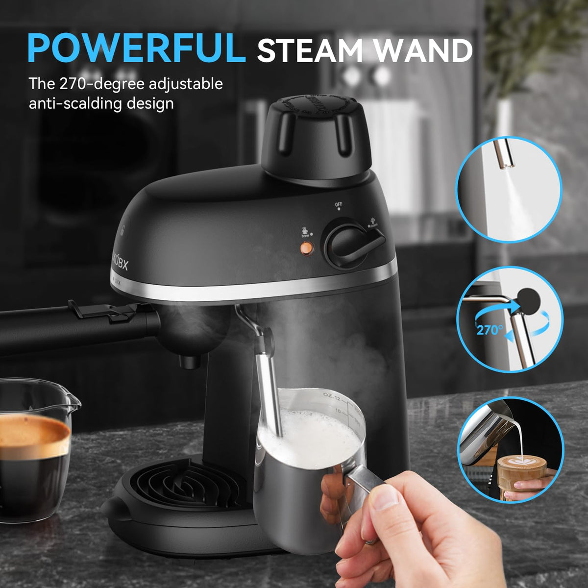 Compact Espresso & Cappuccino Machine with Steam Wand P424