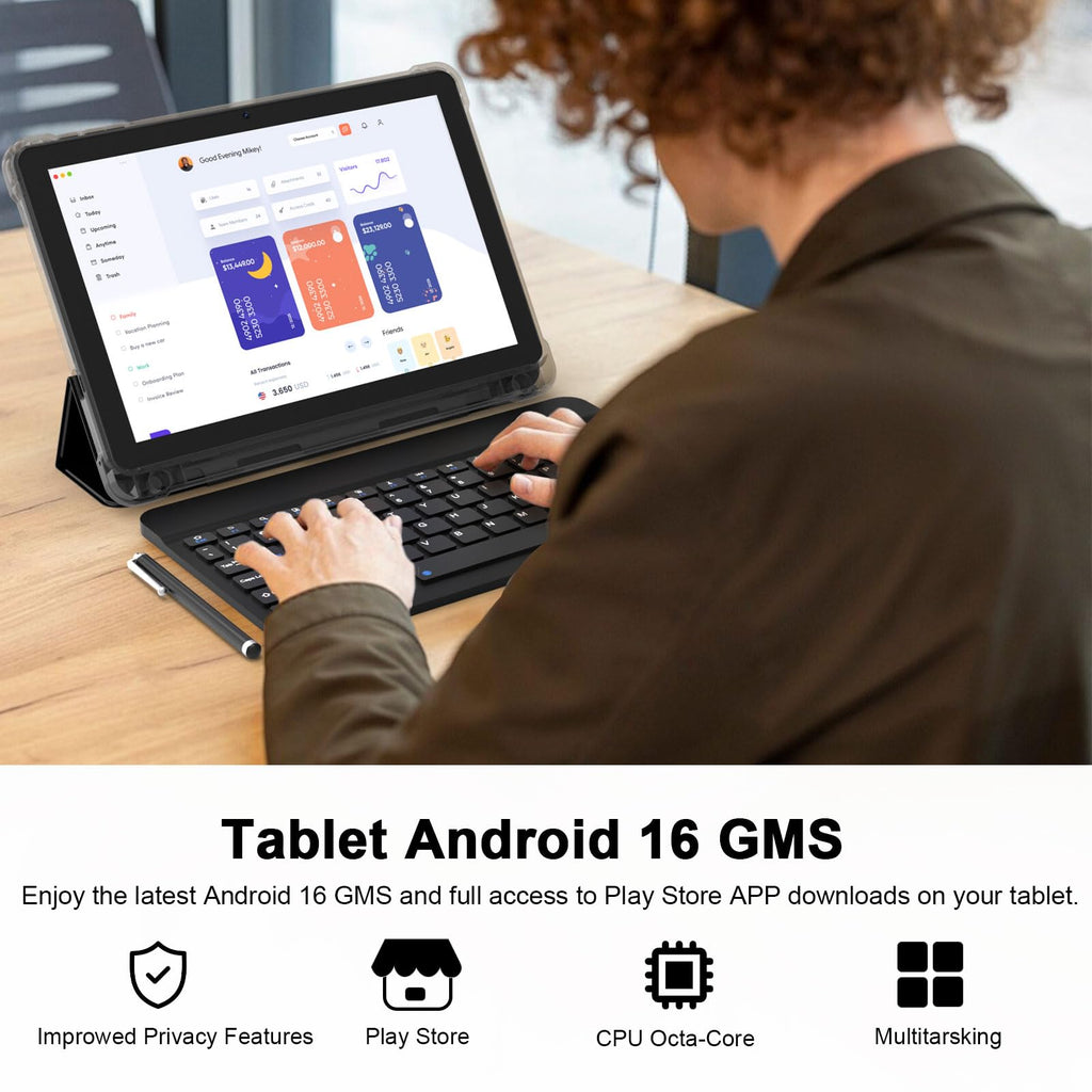 Android 16 Tablet 10 Inch 20GB RAM 128GB ROM Black B826858