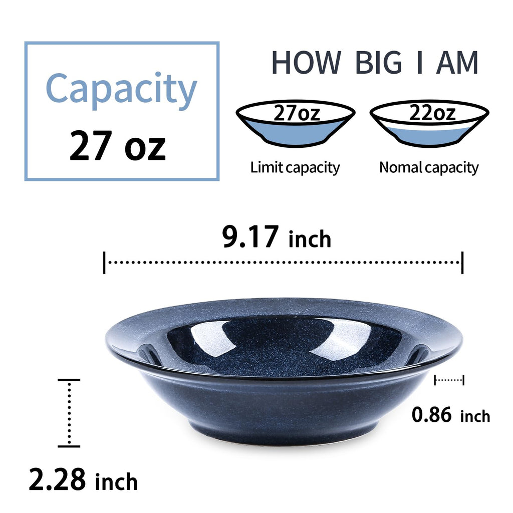 Blue 27oz Ceramic Soup Bowls Set of 4 A434491