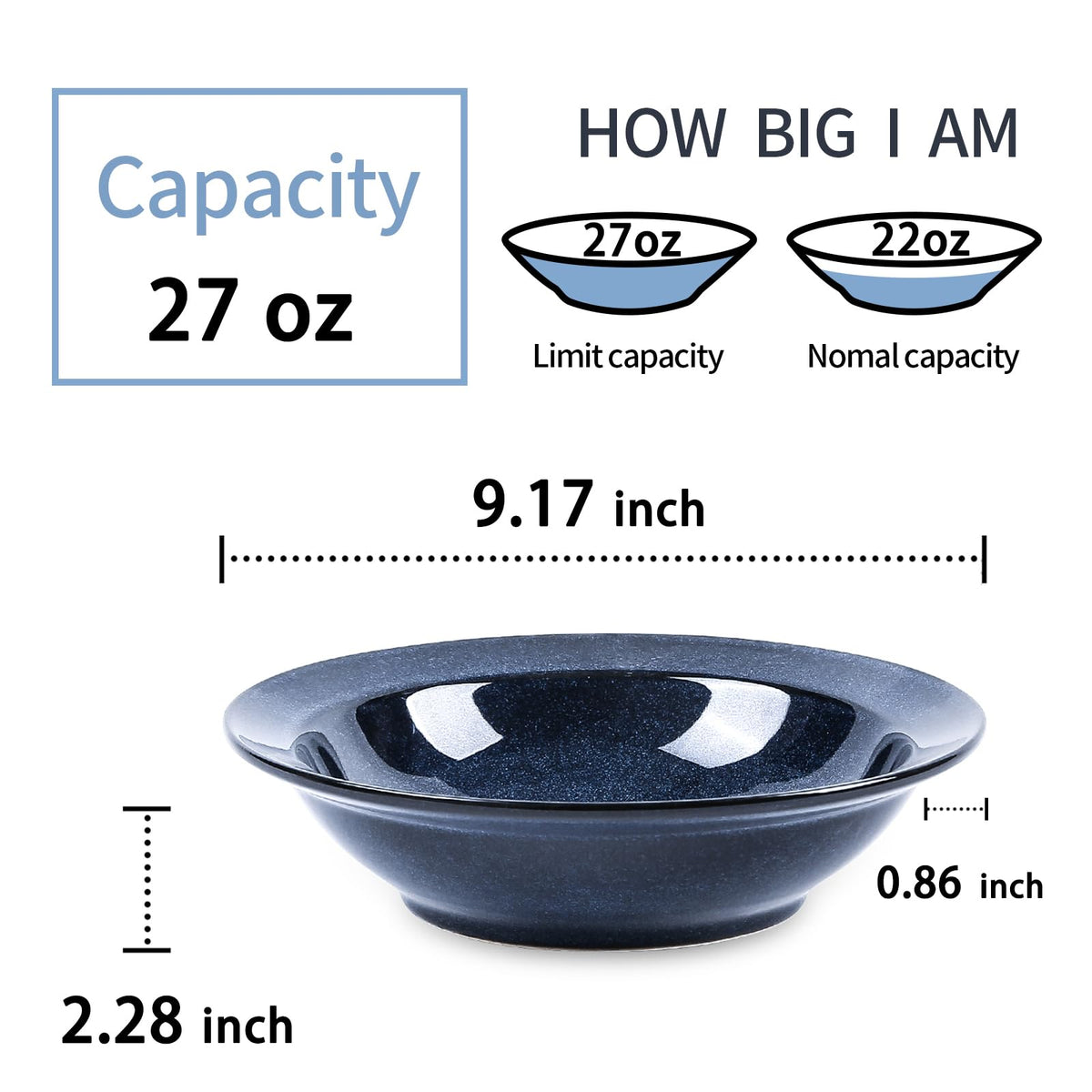 Blue 27oz Ceramic Soup Bowls Set of 4 A434491