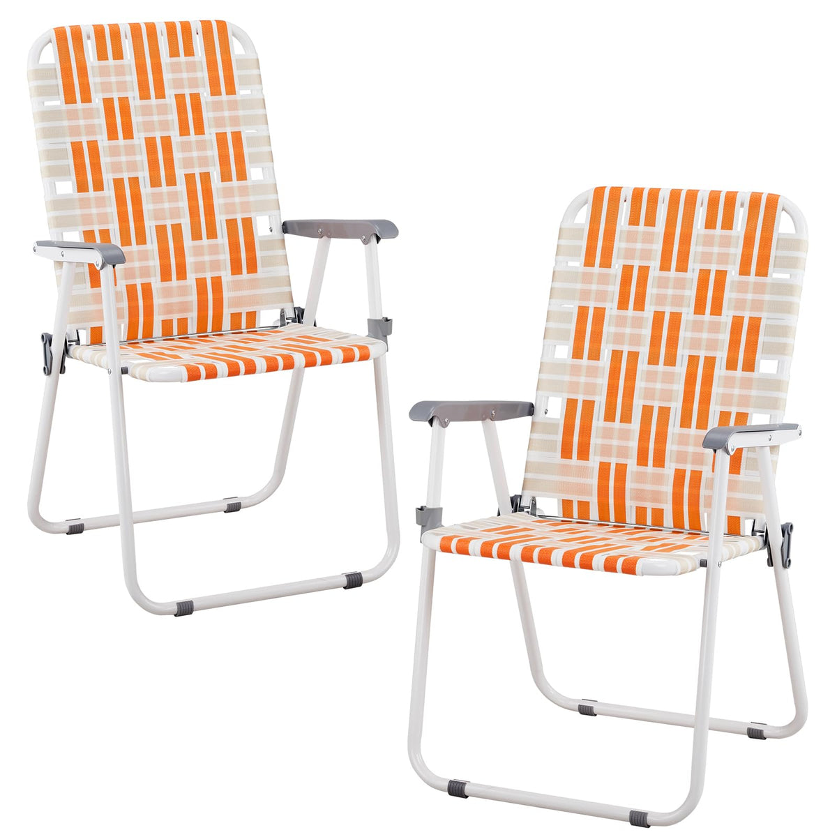 Set of 2 Orange and White Webbed Folding Beach Chairs J5155