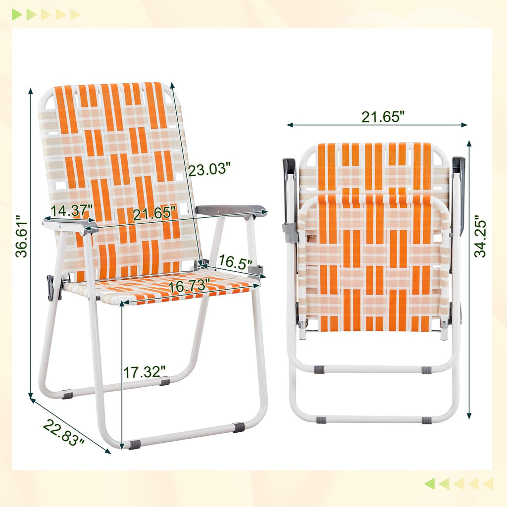Set of 2 Orange and White Webbed Folding Beach Chairs J5155