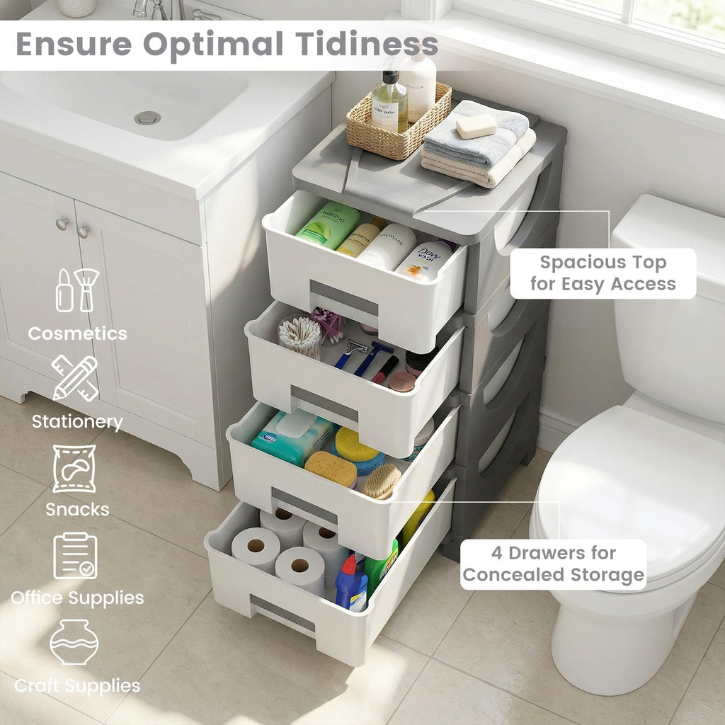 White Grey 4 Drawer Plastic Storage Tower H197192