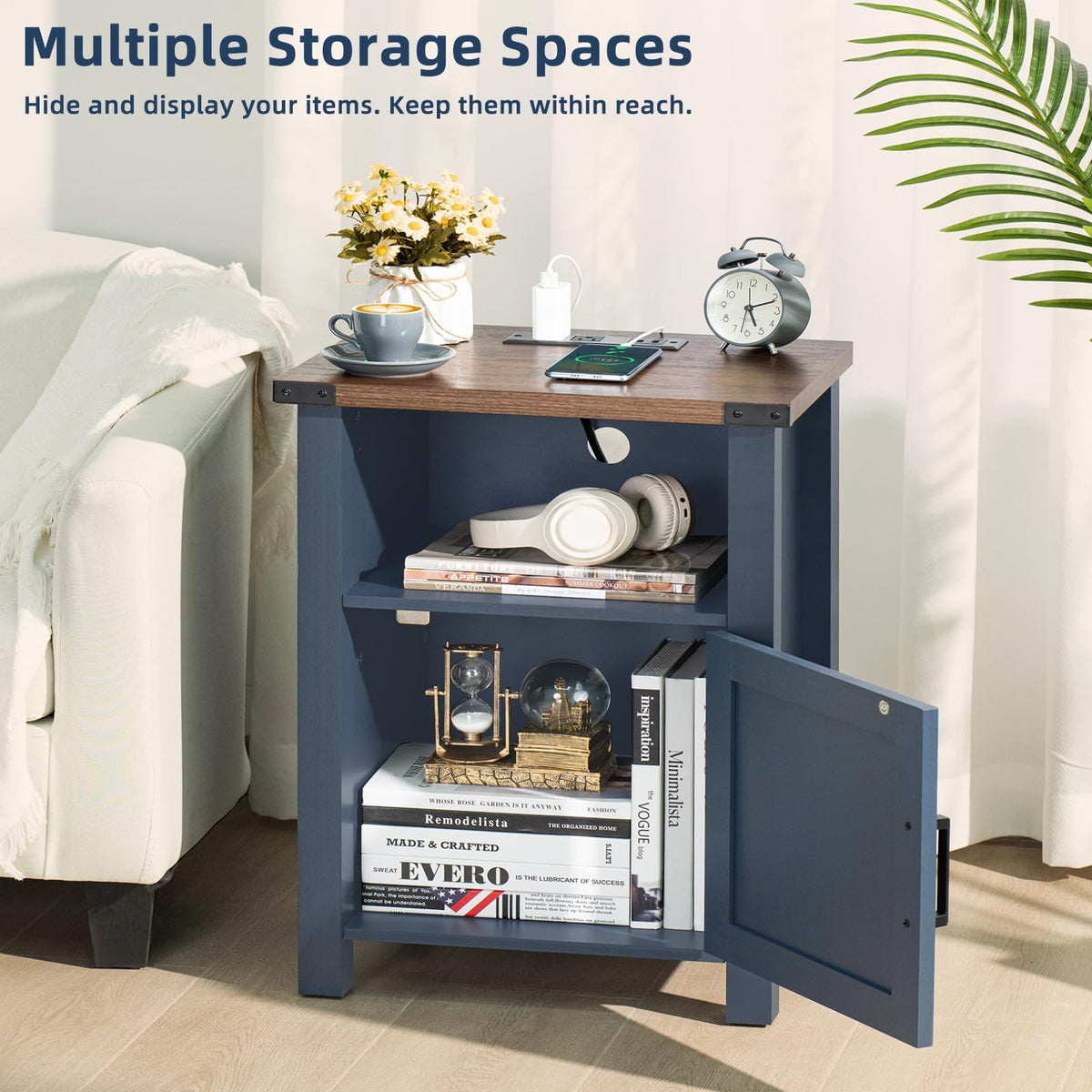 Dark Blue 18-Inch Fluted Nightstand Set of 2 W8410