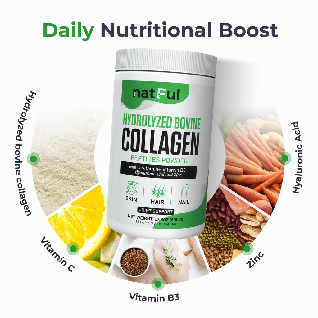 Hydrolyzed Bovine Collagen Peptides Powder with Vitamin C, Hyaluronic Acid, Zinc & B3 H2685