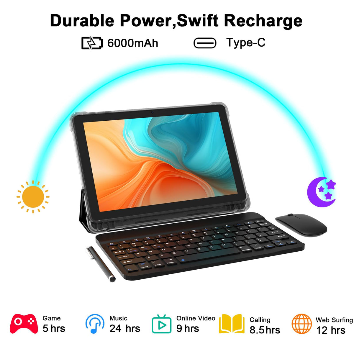 Android 16 Tablet 10 Inch 20GB RAM 128GB ROM Black B826858